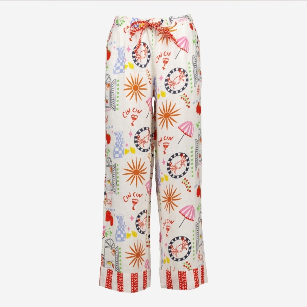 Cynthia Rowley Linen Printed Wide Leg Pants
